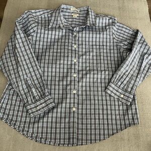 [XL] L.L. Bean Blue and White Casual Button Up Plaid Cotton Dress Shirt